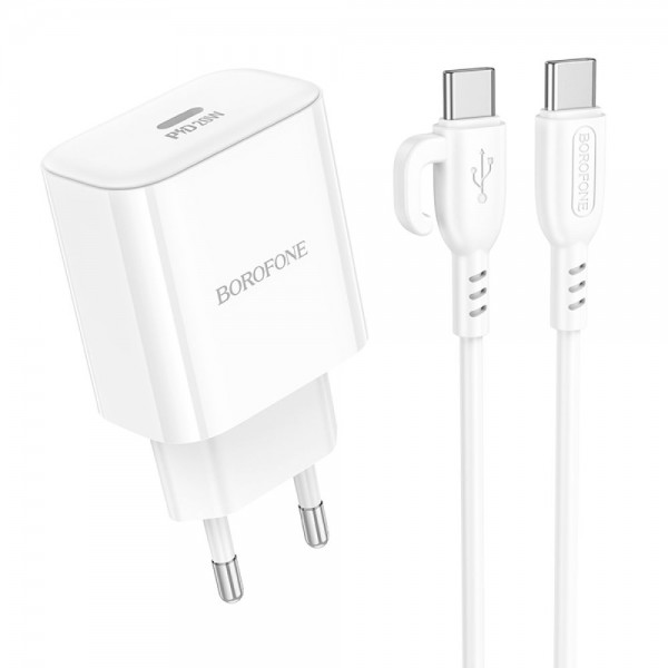 223783 Мережевий Зарядний Пристрій Borofone BA81A 1USB-C PD/QC 20W+Type-C to Type-C (Бiлий)