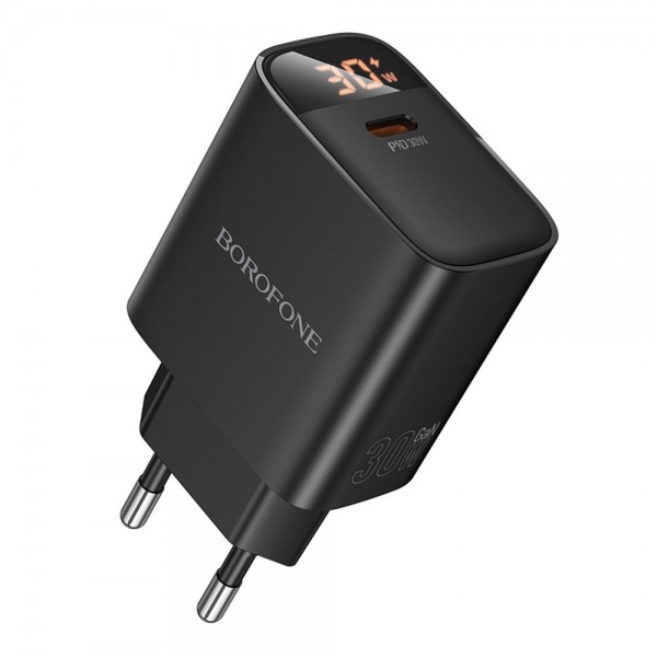 223786 Мережевий Зарядний Пристрій Borofone BA97A 1USB-C PD/QC 30W Led Display (Чорний)