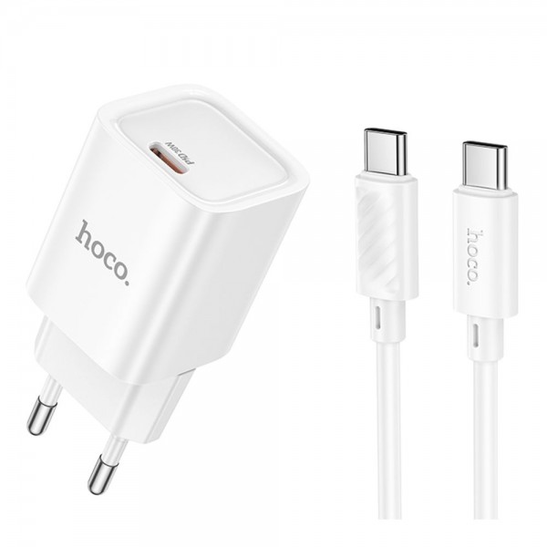 223789 Мережевий Зарядний Пристрій Hoco C148A 1USB-C PD/QC 30W+Type-C to Type-C (Бiлий)