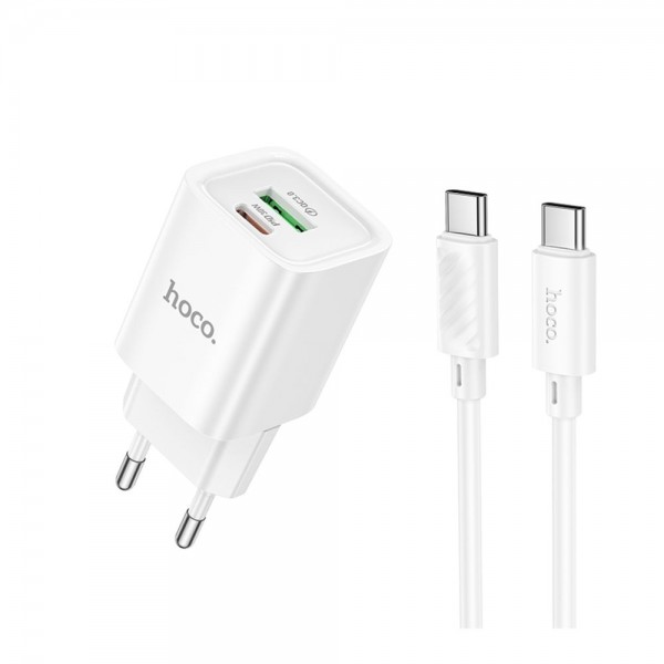 223791 Мережевий Зарядний Пристрій Hoco C149A 1USB/1USB-C PD/QC 30W+Type-C to Type-C (Бiлий)
