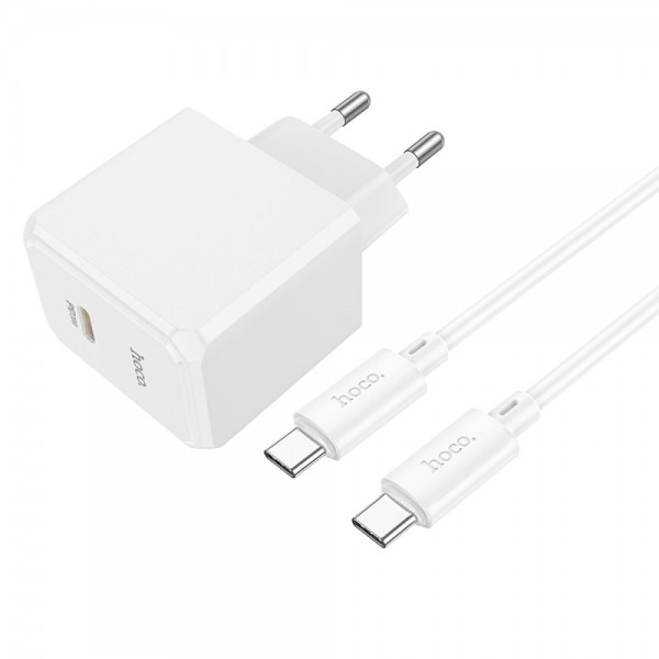 223793 Мережевий Зарядний Пристрій Hoco CS13A 1USB-C PD/QC 20W+Type-C to Type-C (Бiлий)