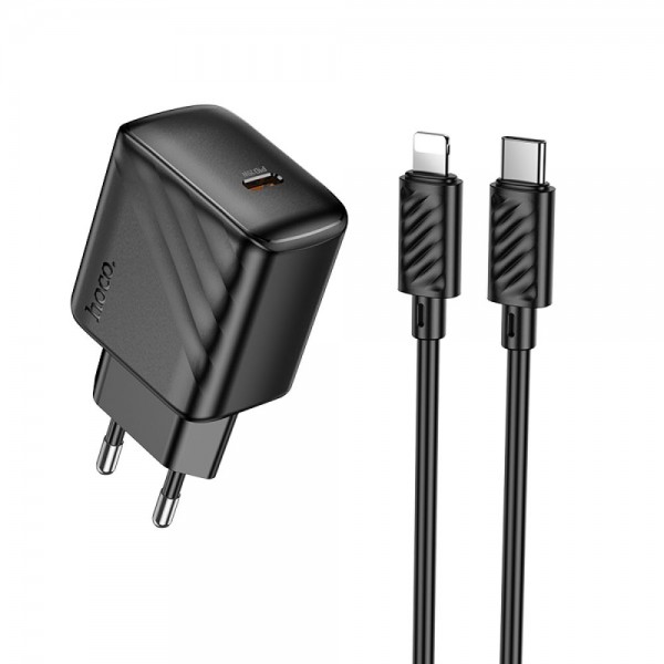 223795 Мережевий Зарядний Пристрій Hoco CS24A 1USB-C PD/QC 25W+Type-C to Lightning (Чорний)