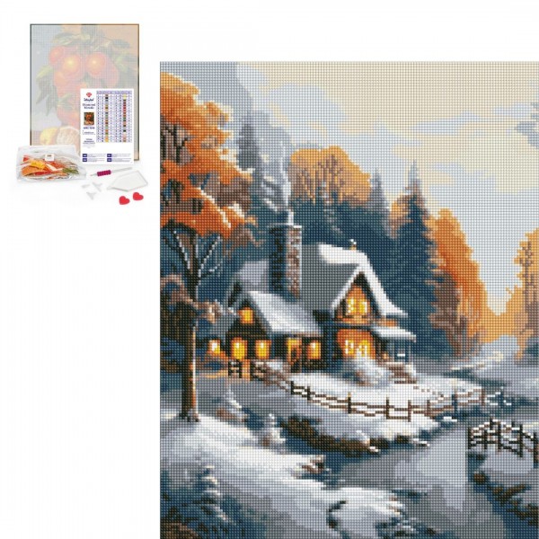 245300 Набір з алмазною мозаїкою "Зимовий будиночок" з АВ стразами 40х50см