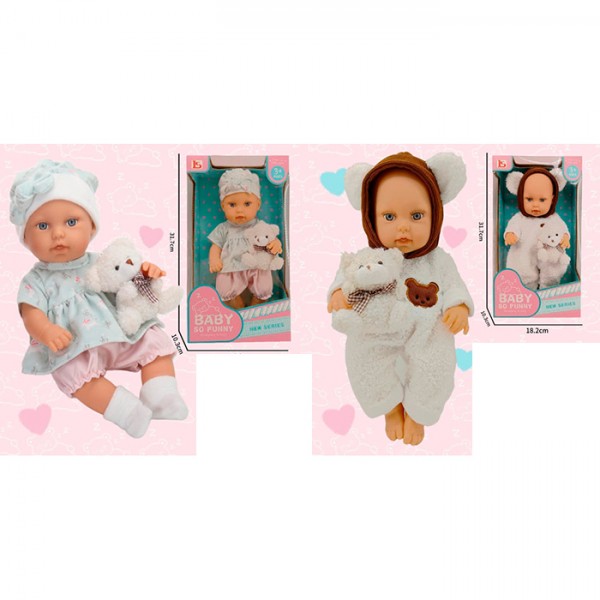 251473 Пупс LS1213-8-9 29см, ведмедик 8см(м'яка іграшка), 2 види, в кор, 18,5-31,5-10см