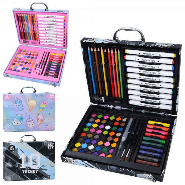 245850 Набір для творчості MK 5781 аквар.фарби,двостор.маркери,олівці,воск.крейда,пензлики,85пр,2 види