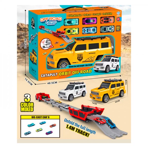 245841 Набір машинок 8902 інерц, джип (32см, 2в1 трек), машинки 6шт 7см (метал), 3 кольори, в кор-ці