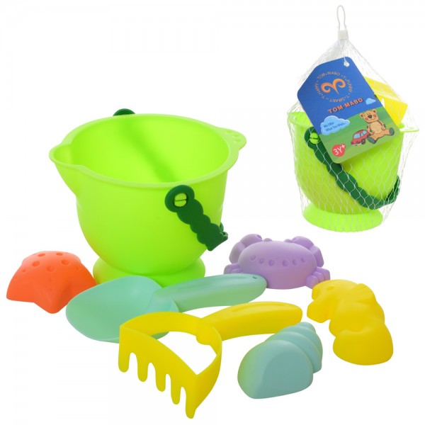 74442 Набір для пісочниці 680 відерце, лопатка, граблі, формочки, сітка, 16-16-16 см.