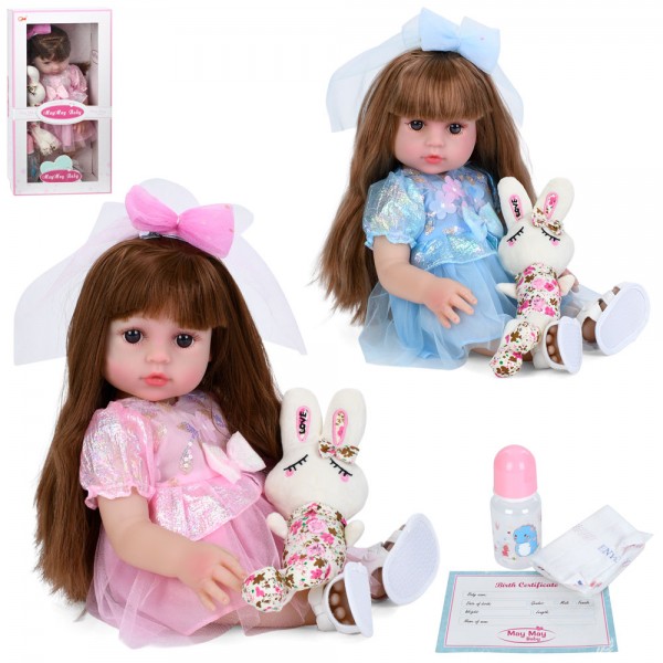 247042 Лялька 209-89 зайчик, пляшечка, підгузок, 2 види, кор., 26,5-51,5-13 см.