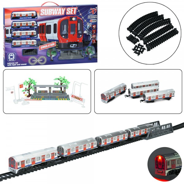 227321 Залізниця JHX5913 локомотив,3 вагони,дерево,дорожні знаки,вокзал,44 дет.,муз.,світло,бат.,кор.,69-42