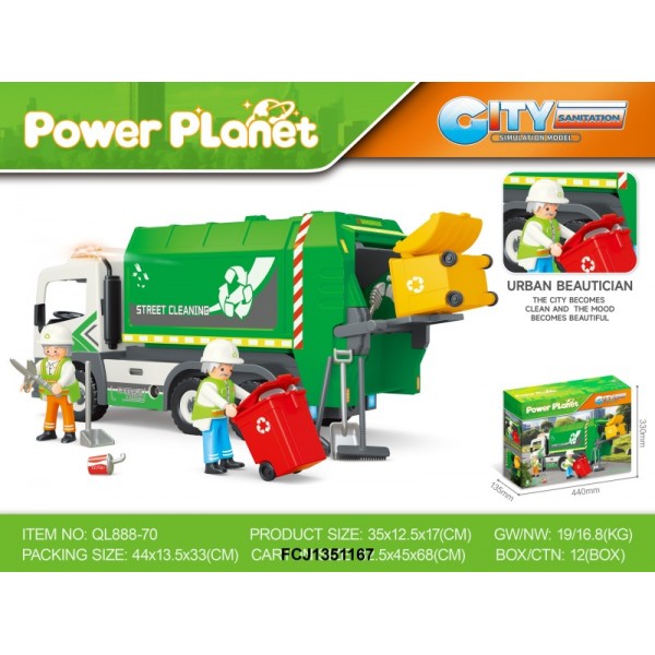 242178 Машина QL888-70 сміттєвіз, баки для сміття, фігурки, розібр., муз., світло, бат., кор., 44-33-13,5см