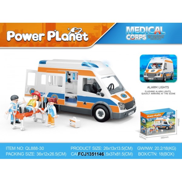 242179 Машина швидкої допомоги QL888-30 відчин. двері, возик-каталка, фігурки,розібр.,муз.,світло,бат.,кор.