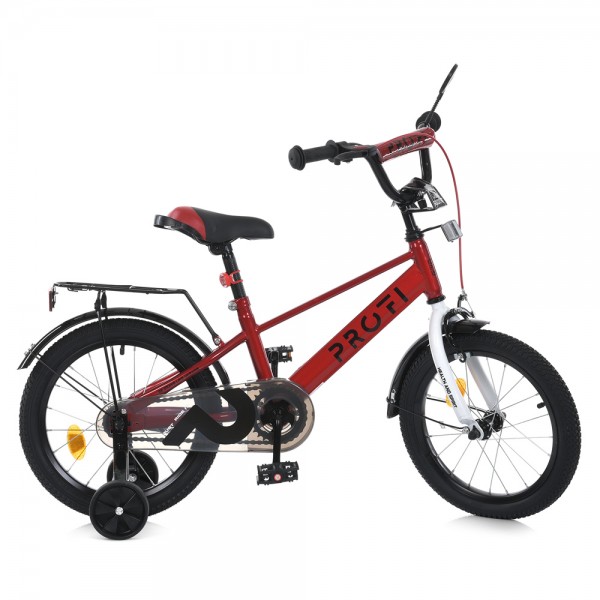 165592 Велосипед дитячий PROF1 16д. MB 16021-1 BRAVE,SKD75,дзвінок,ліхтар,багажник,дод.колеса,червоно-білий