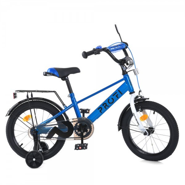 165593 Велосипед дитячий PROF1 16д. MB 16022-1 BRAVE, SKD75, дзвінок,ліхтар,багажник,дод.колеса,синьо-білий
