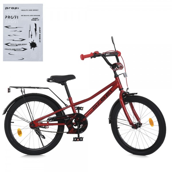 165598 Велосипед дитячий PROF1 20д. MB 20011-1 PRIME,SKD75, дзвінок, ліхтар, багажник, підніжка, червоний