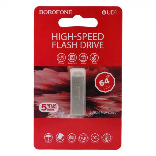 149449 USB флеш-накопичувач Borofone BUD1 USB 2.0 64GB (Сталевий)