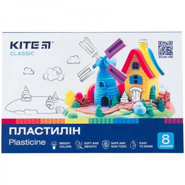 168266 Пластилін, 8 кольорів, 160 г. Kite Classic