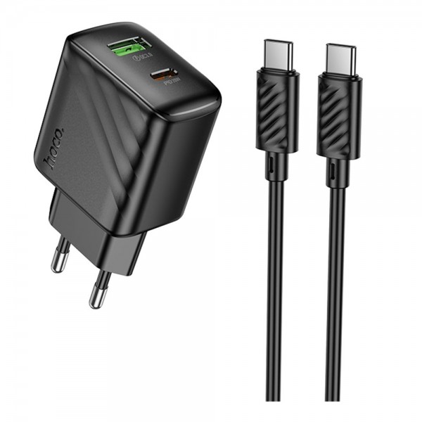 223798 Мережевий Зарядний Пристрій Hoco CS25A 1USB-C/1USB PD/QC 20W+Type-C to Type-C (Чорний)