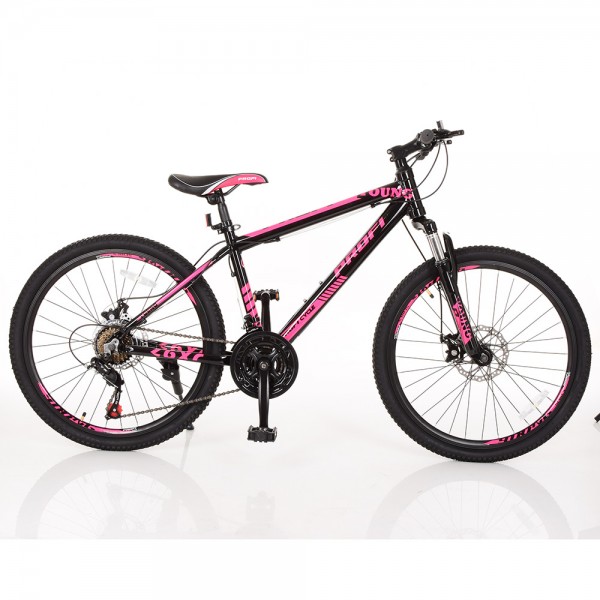 53454 Велосипед 24 д. G24YOUNG A24.4 алюм. рама 15", 21SP, алюм.DB, подвійн. обід, чорно-рожевий.
