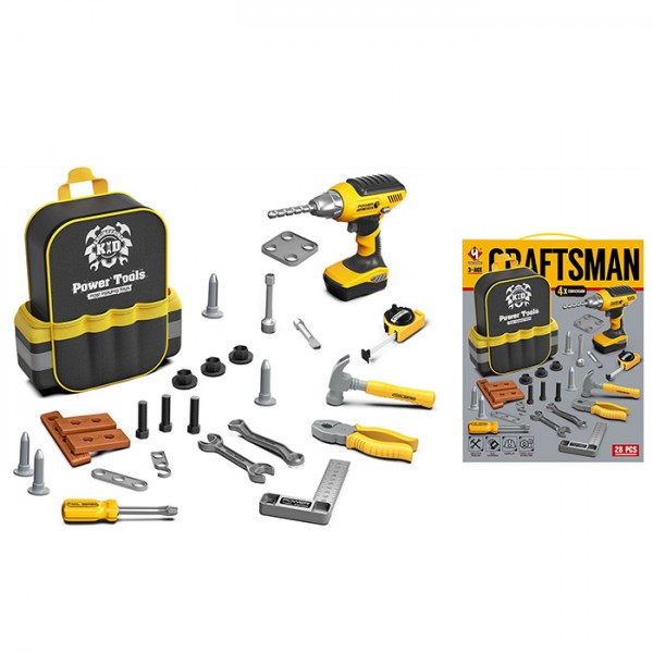 248507 Набір інструментів T025 шуруповерт,насадки,молоток,гайкові ключи,плоскогубці,28дет.,рюкзак,бат.,кор.