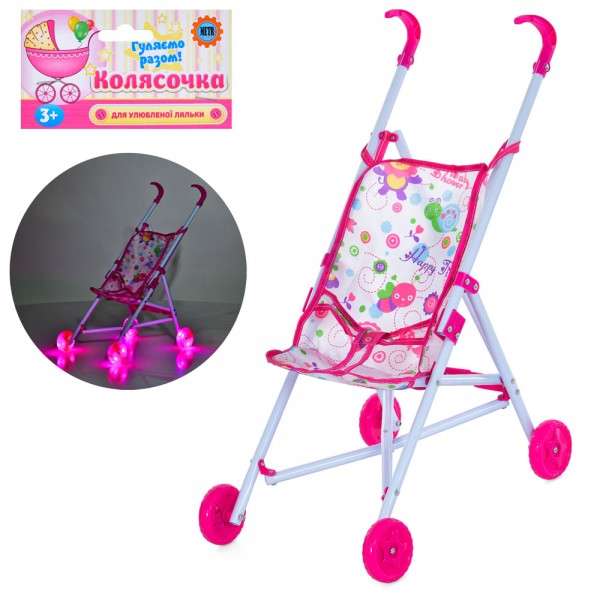 162924 Візок 899K-1B для ляльки, прогулянковий, мет., світло, бат. (табл.), кул., 70-12-8 см.