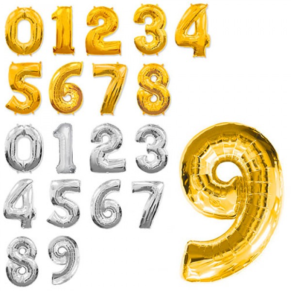 47614 Кульки надувні фольговані MK 1346 16 дюймів, цифри (0-9), 2 кольори.