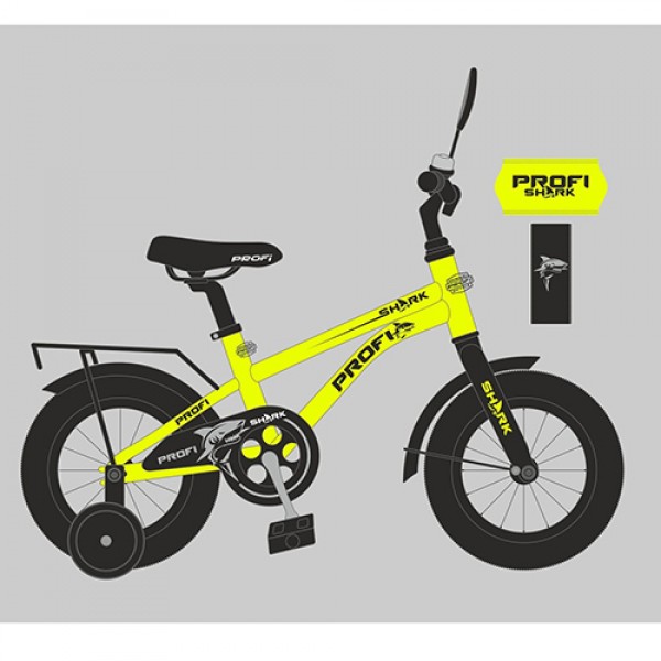 125057 Велосипед дитячий PROF1 18д. Y18214-1 Shark, SKD75, жовто-чорний, дзвінок, ліхтар, дод.колеса.