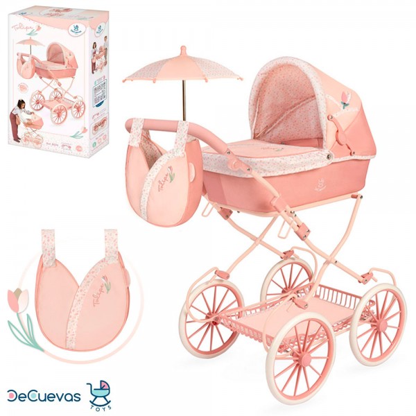 243674 Коляска 81074 для ляльки, класика,висота до ручки 81см,люлька 47-25см,сумка,корзина,парасолька,метал