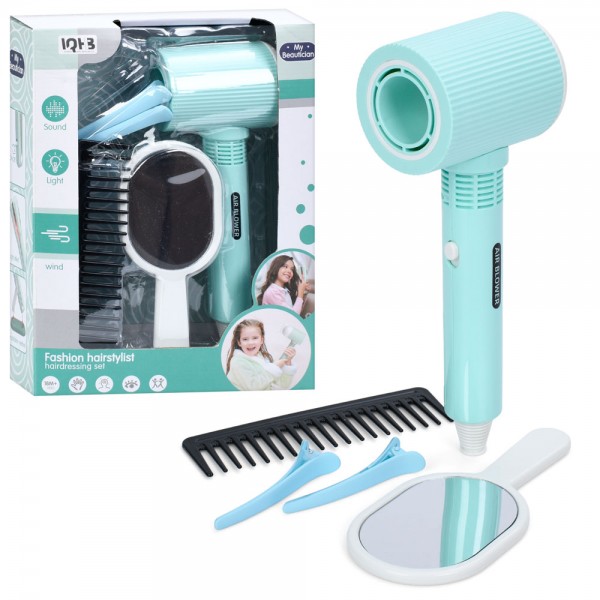 247003 Набір аксесуарів A2008-3 набір перукаря, фен-повітря, дзеркало, гребінець,заколки, кор,19,5-25,5-7см