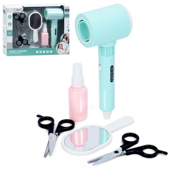 247004 Набір аксесуарів A2009-1 набір перукаря, фен-повітря, дзеркало, ножиці, бат., кор.,32-24,5-7см