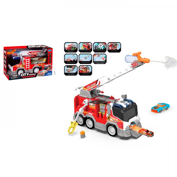 248148 Пожежна машина YY6039 інерція, 36см,зв,світ,бриз.водою,машина6,5см2шт,стріляе кул.бат(табл)в кор-ці