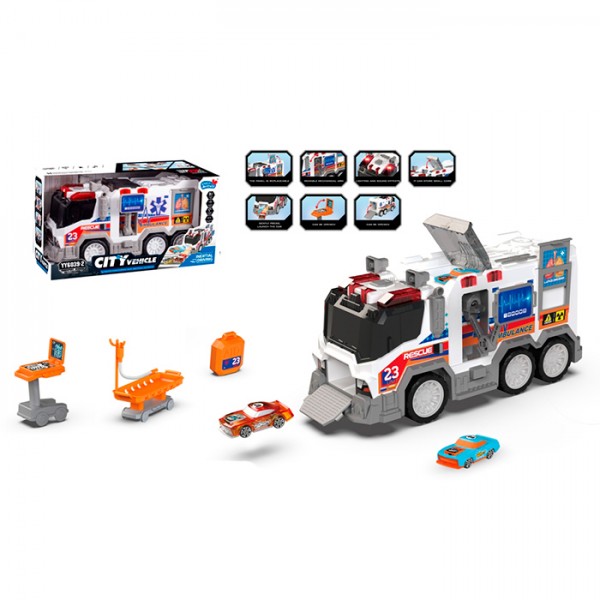 248195 Транспорт спецслужб YY6039-2швидка допомога,інерц36см, зв,світ,маш6,5см2шт, бат(табл), в кор-ці