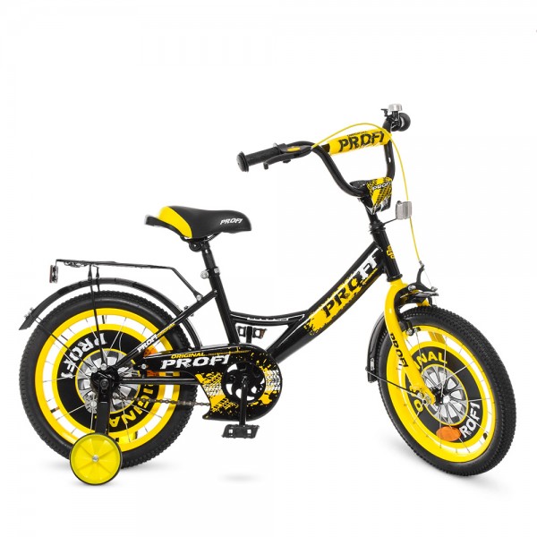 46738 Велосипед дитячий PROF1 18 д. Y1843 Original boy, дзвінок, дод. колеса, чорно-жовтий.