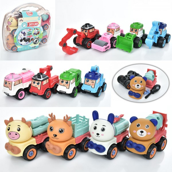 160159 Конструктор LY051B-D-C RP на шурупах, машинка 4 шт., від 18 дет., 3 види, валіза, 28-25-7 см.