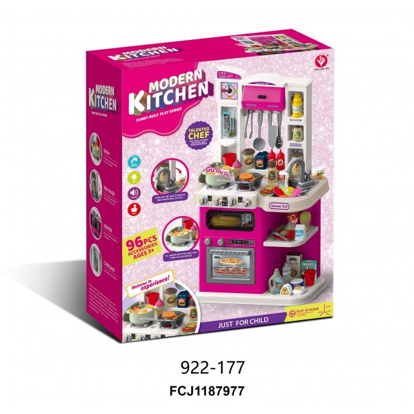 229243 Кухня 922-177 плита, мийка-ллється вода(механіч.) пара,посуд,продукти,92предм.,муз.,світло,бат.,кор.