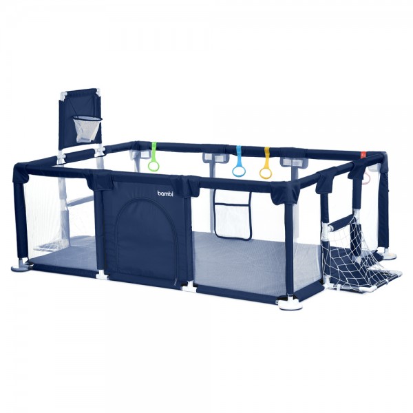 243744 Намет MR 1338-BL манеж,габар.230-132-63см/в104см,манеж 180-123см, баскет. кільце 20см,фут.ворота,син