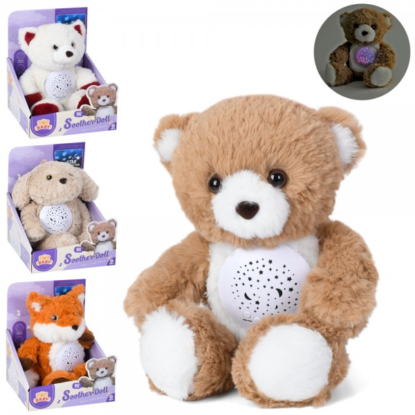 246801 Нічник DH-1-2-3-7 тварина, 33см,музика,звуки природи,проектор зорян. неба, плюш,(4 види ) бат., кор.