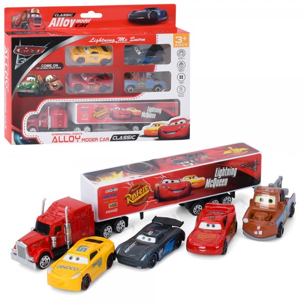 246816 Трейлер Q186-156A ТЧ, 23см, машинки 4шт, метал+пластик, кор., 27,5-20,5-4см