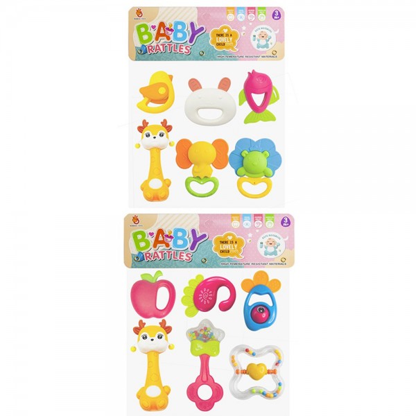 248730 Брязкальце 054H-53-54 набір 6шт, від 7см, прорізувач, 2 види, у пакеті, 24-26-4см