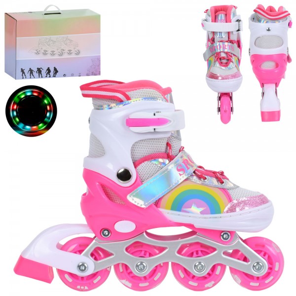 249760 Ролики A4165-S-P (30-33) розсувні,шнурівка+бакля,алюм.рама,колесаПУ 64мм,світло, устілка18,5см.рож.