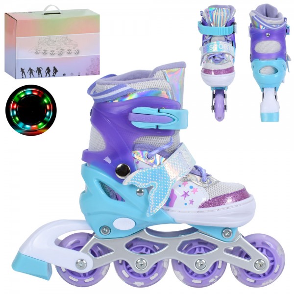 249761 Ролики A4165-S-V (30-33)розсувні,шнурівка+бакля,алюм.рама,колесаПУ 64мм,світло,устілка18,5см