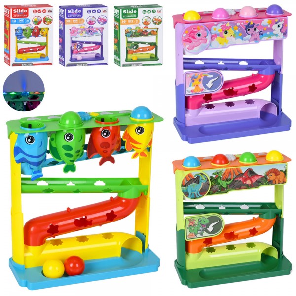 246637 Гра LM9001-2-3 трек, музика,звук(англ),світло,пара/дим,кульки 4шт,3 види (рибки, конячки, динозаври)