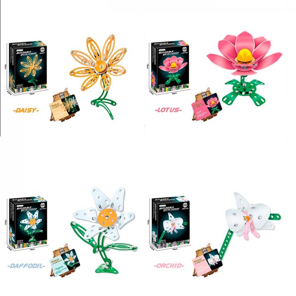 246614 Конструктор 521-1-2-3-5 метал, квітка, від 43дет, 4 види, кор., 14-19-4,5см