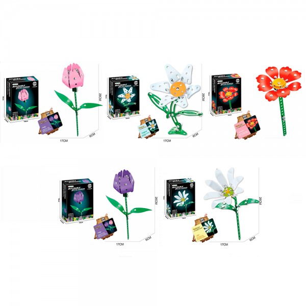 246615 Конструктор 521-4-6-7-8-9 метал, квітка, від 30дет, 5 видів, кор., 14-19-4,5см