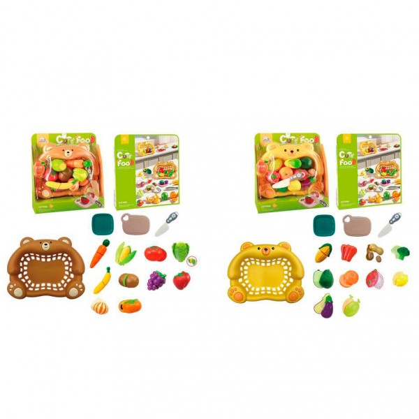 250683 Продукти 228D16-3 на липучці, овочі, фрукти, дошка, ніж, кошик-ведмідь, 2 види, кул.,28-31-9см