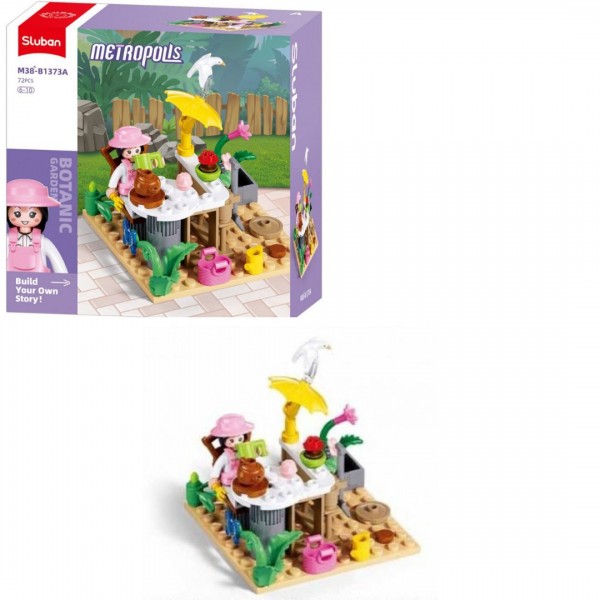 245760 Конструктор SLUBAN M38-B1373A рожева серія, ботанічний сад, фігурка, 72дет, в кор-ці,12-12-6см