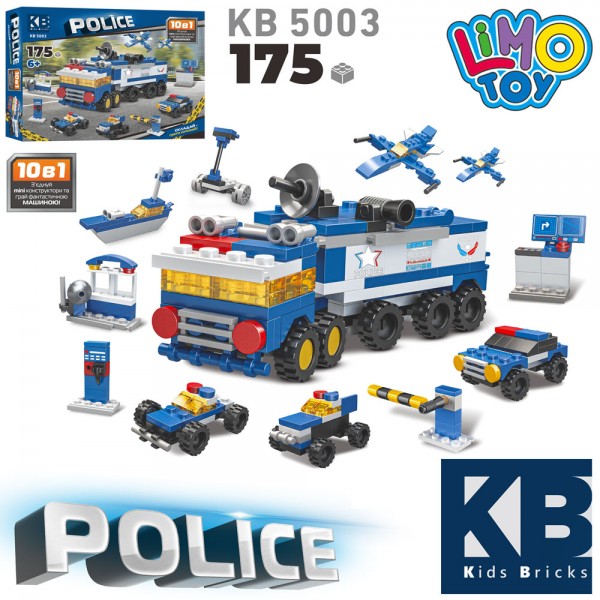 161338 Конструктор KB 5003 поліція, 10в1, машина, 175 дет., кор., 26-20-4,5 см.