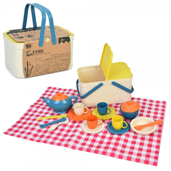 246539 Набір посуду SK313A набір для пікніка,скатертина, 4 персони,тарілки,чашки,чайник,корз.24-16,5-13,5см