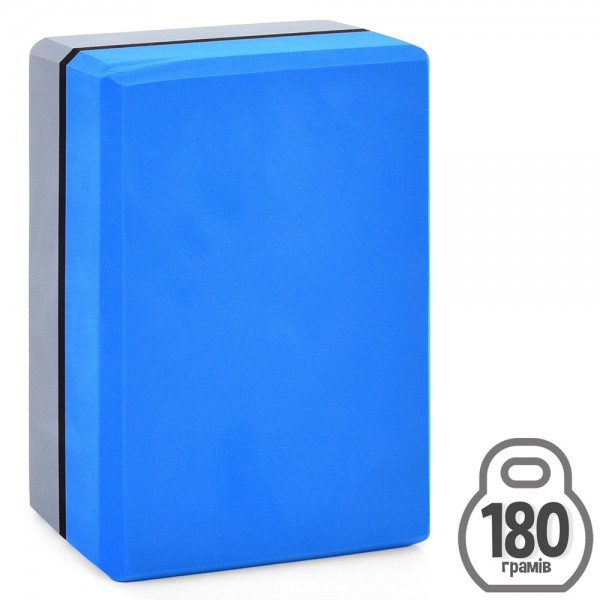 249081 Блок для йоги MS 0858-17-BL  EVA, 23-15-7,5см, сіро-синій, 180-200г
