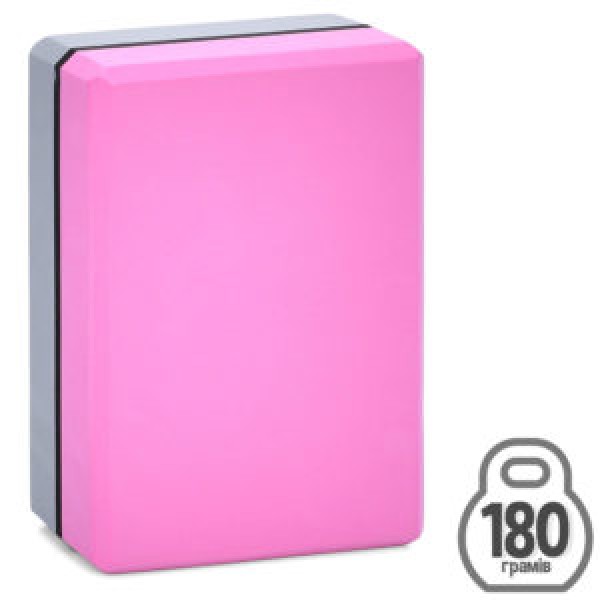 249083 Блок для йоги MS 0858-17-P EVA, 23-15-7,5см, сіро-рожевий, 180-200г