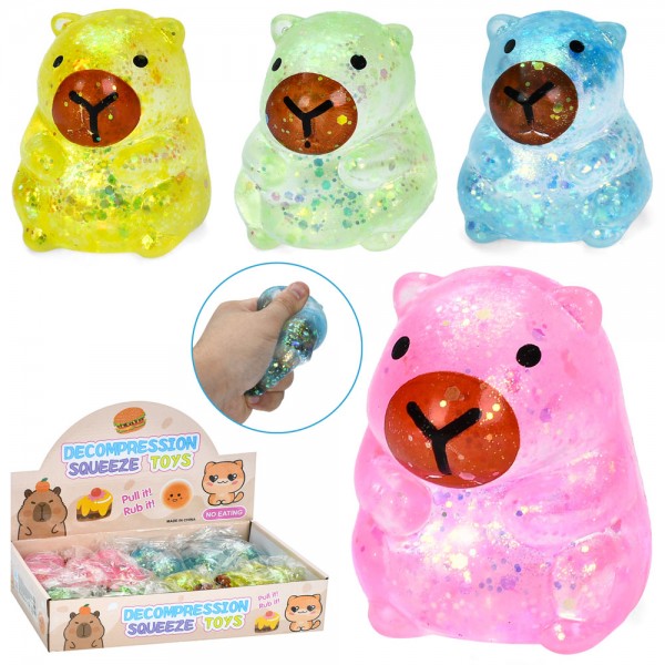 249090 Іграшка MS 4741 капібара, 8см, фігурка, антистрес, тягнеться, глітер, кул, 12 шт (4кольори) диспл.